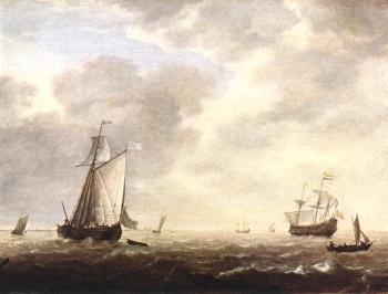 西矇 德 維裡格爾 A Dutch Man-of-war and Various Vessels in a Breeze